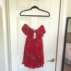 Red Floral Off the Shoulder Dress